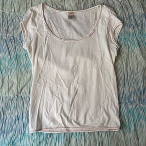 cap sleeve top with red thread detail